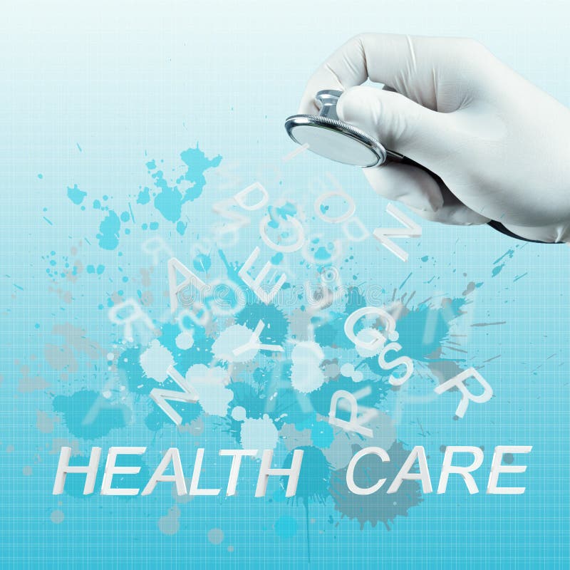 Stethoskop in der Hand mit Gesundheitswesenwort stockfotos Stethoskop in der Hand mit Gesundheitswesenwort stockfotos