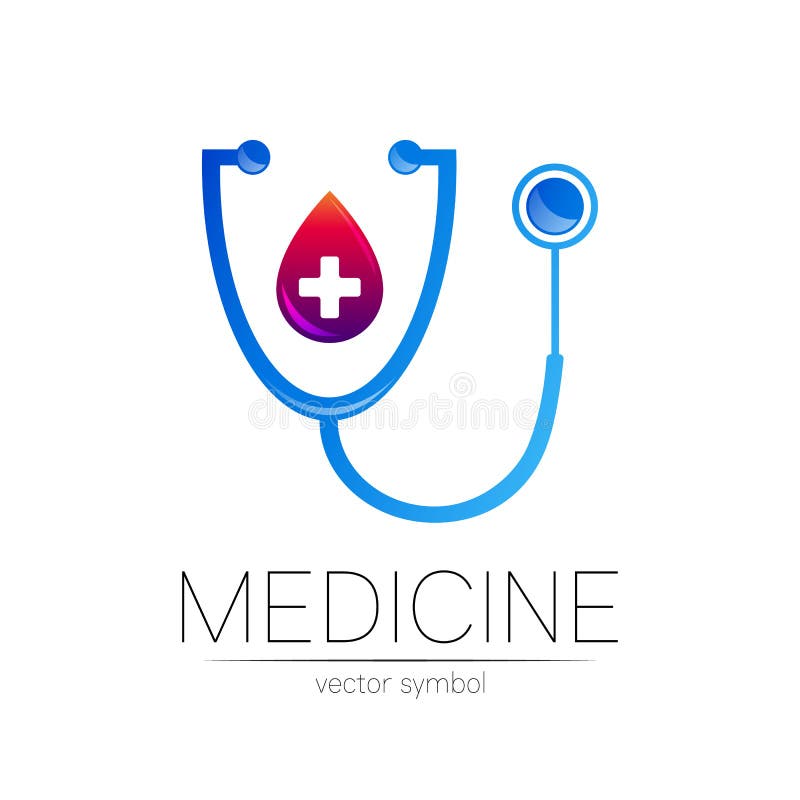 Stetoscop cu logotip de vector transversal în culorile albastru și violet. simbolul medical al spitalului medical și stock illustration
