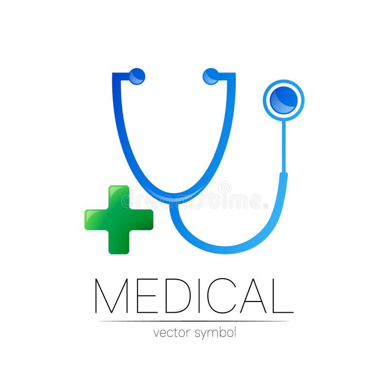 Stetoscop cu sigle vectoriale încrucișate în culorile albastru și verde. simbolul medical al spitalului medical și stock illustration