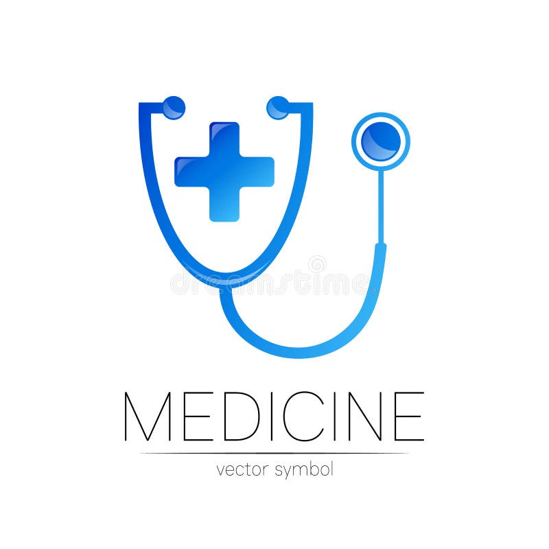 Stetoscop cu siglă vectorială transversală în culori albastre. simbolul medical al spitalului medical și al diagnosticului. modern stock illustration