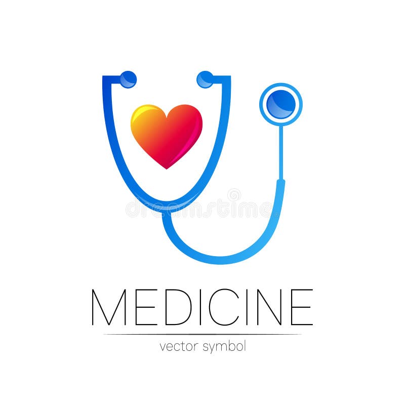 Stetoscop și logotip de vector cardiac în culori albastre. simbolul medical al spitalului medical și al diagnosticului. moderne vector illustration