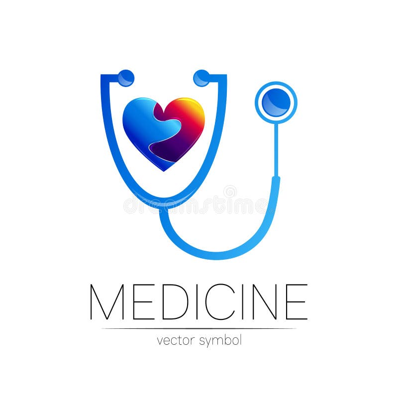 Stetoscop și logotip de vector cardiac în culori albastre. simbolul medical al spitalului medical și al diagnosticului. moderne vector illustration