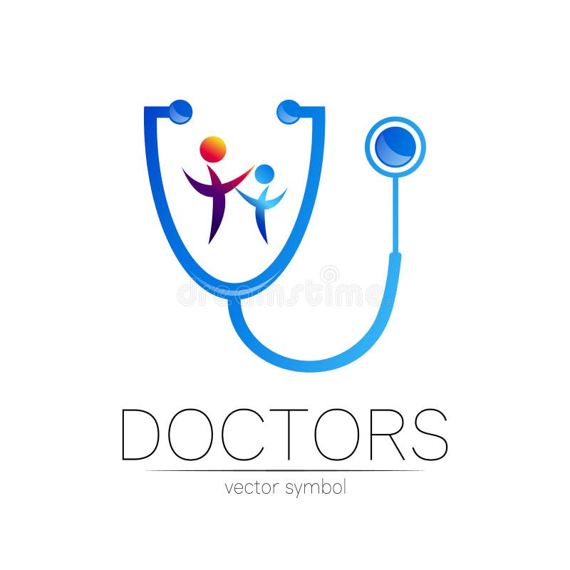 Stetoscop și logotipul vectorului în culoarea violet-albastră. simbolul medical al spitalului medical și al diagnosticului stock illustration