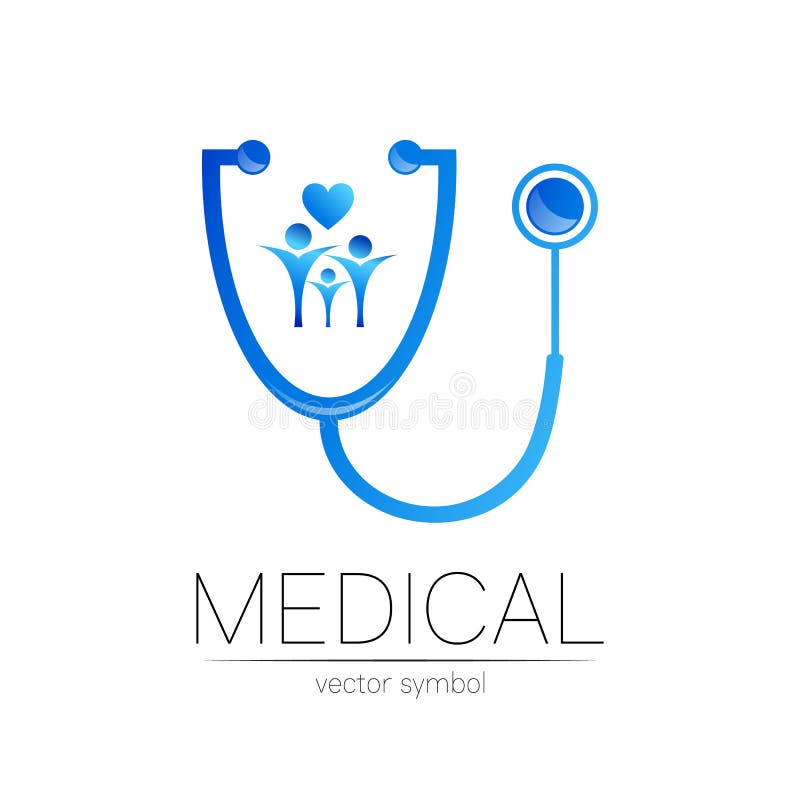 Stetoscop și siglă vectorială pentru persoane în culori albastre. simbolul medical al spitalului medical și al diagnosticului. mod stock illustration