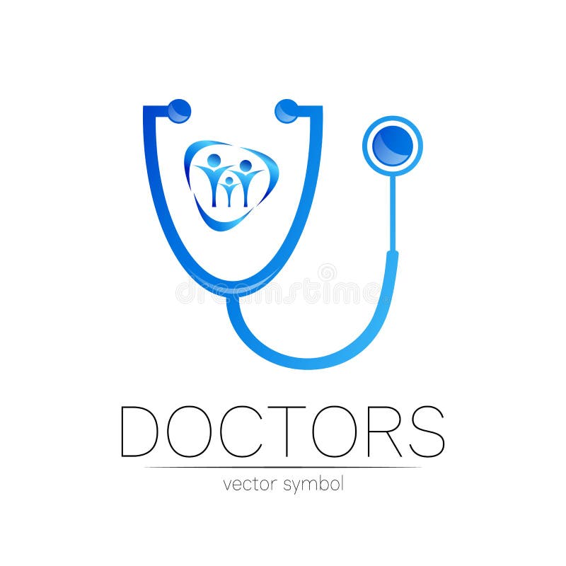 Stetoscop și siglă vectorială pentru persoane în culori albastre. simbolul medical al spitalului medical și al diagnosticului. mod royalty free illustration