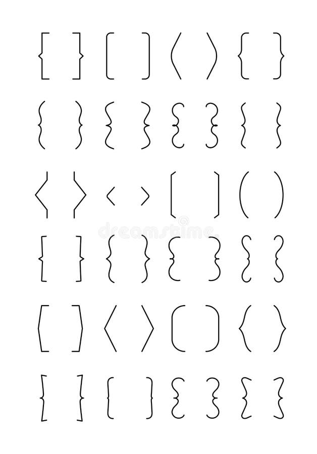 Steunreeks Vierkant, ronde en hoek, de krullende pictogrammen van steunsteunen Typografie, punctuatievector geïsoleerde elementen