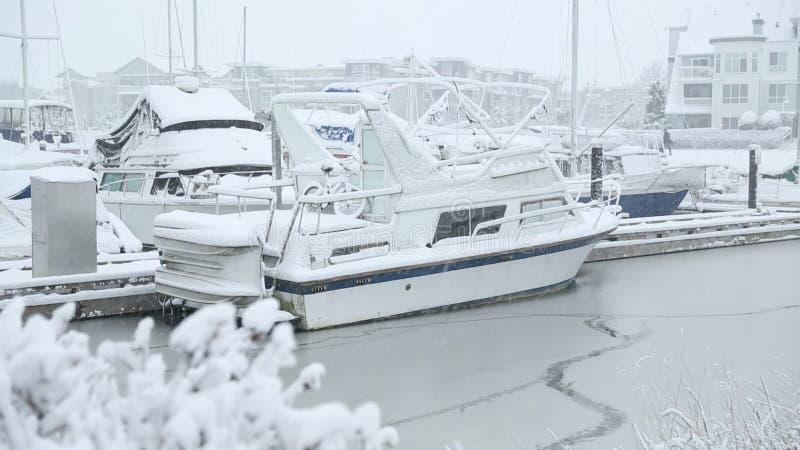 Steveston marina, vintersnö