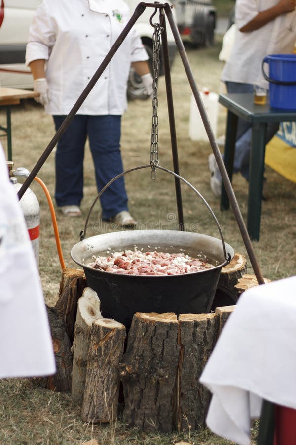 Stew Pot Outdoor Goulash In It Stock Photo, Picture and Royalty