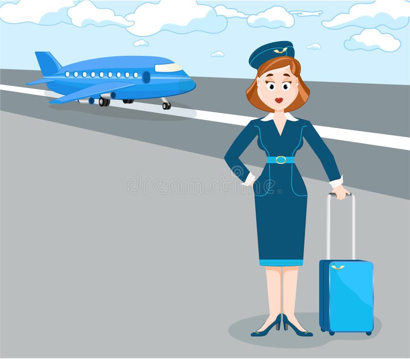 Retro cartoon stewardess stock vector. Illustration of attractive ...