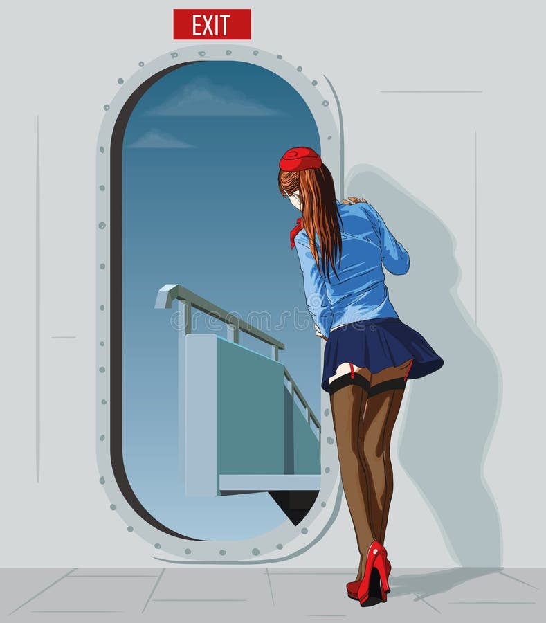 Stewardess at the door royalty free illustration Stewardess at the door royalty free illustration