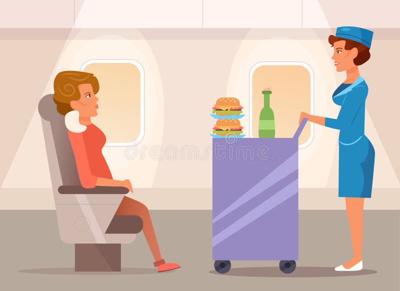 Stewardess With A Tray Food Vector Stock Vector Illustration Of