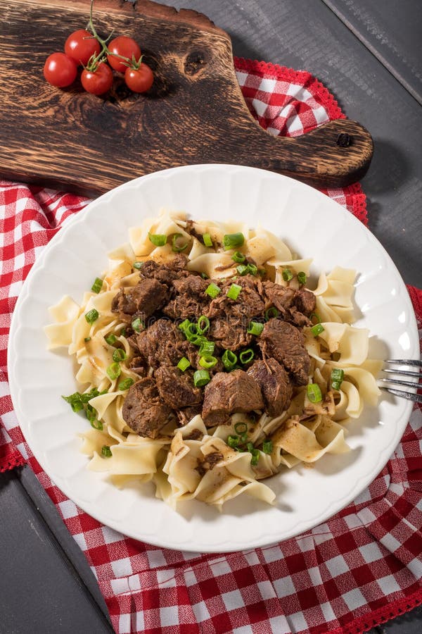Stewed Beef with Tagliatelle Pasta. Stock Image Image of tasty, stew