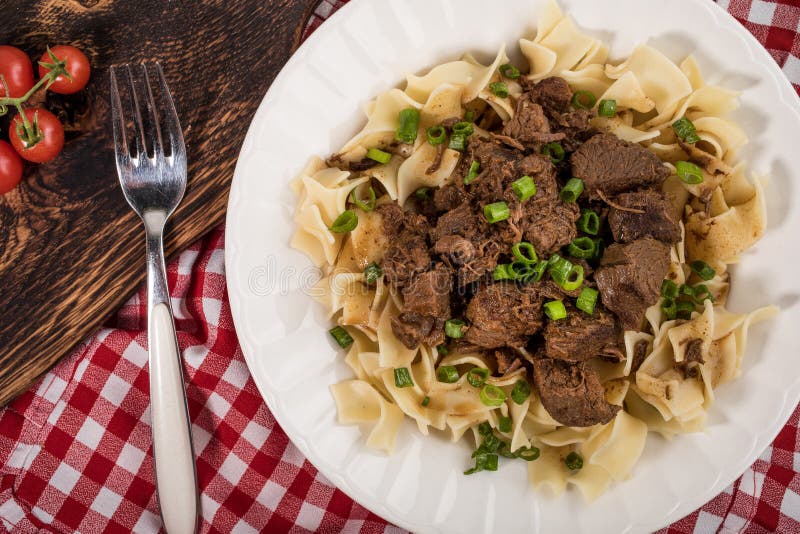 Stewed Beef with Tagliatelle Pasta. Stock Image Image of portion
