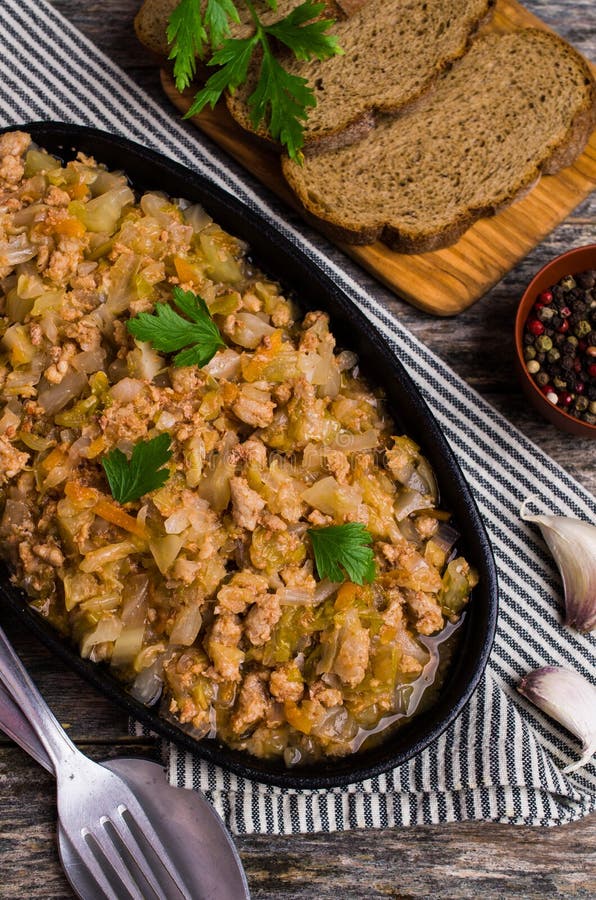 Stewed Cabbage with Minced Meat Stock Photo Image of garlic, lamb