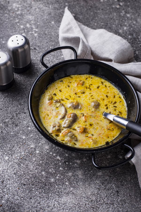 Stewed Chicken Heart in Sour Cream Stock Photo Image of lunch, stews