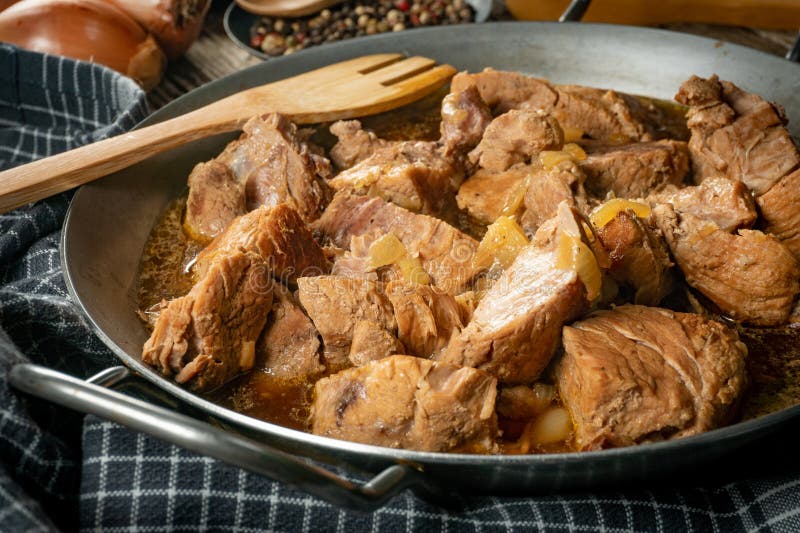 Stewed pork shoulder stock image. Image of meat, wooden 270787599
