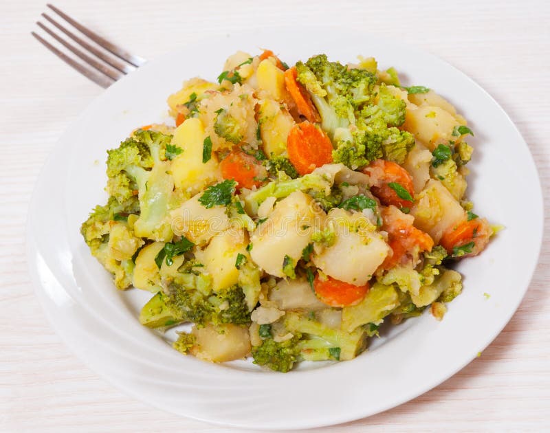 Stewed Vegetables. Zucchini, Peppers, Onions, Carrots, Potatoes. Stock
