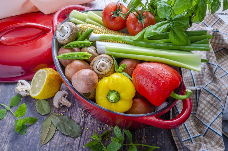Ingredients for a Vegetable Stew Ready To Be Cut and Prepared for