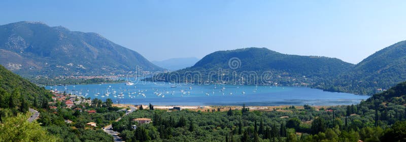 Harbor Panorama in Nidri Lefkada royalty free stock photo
