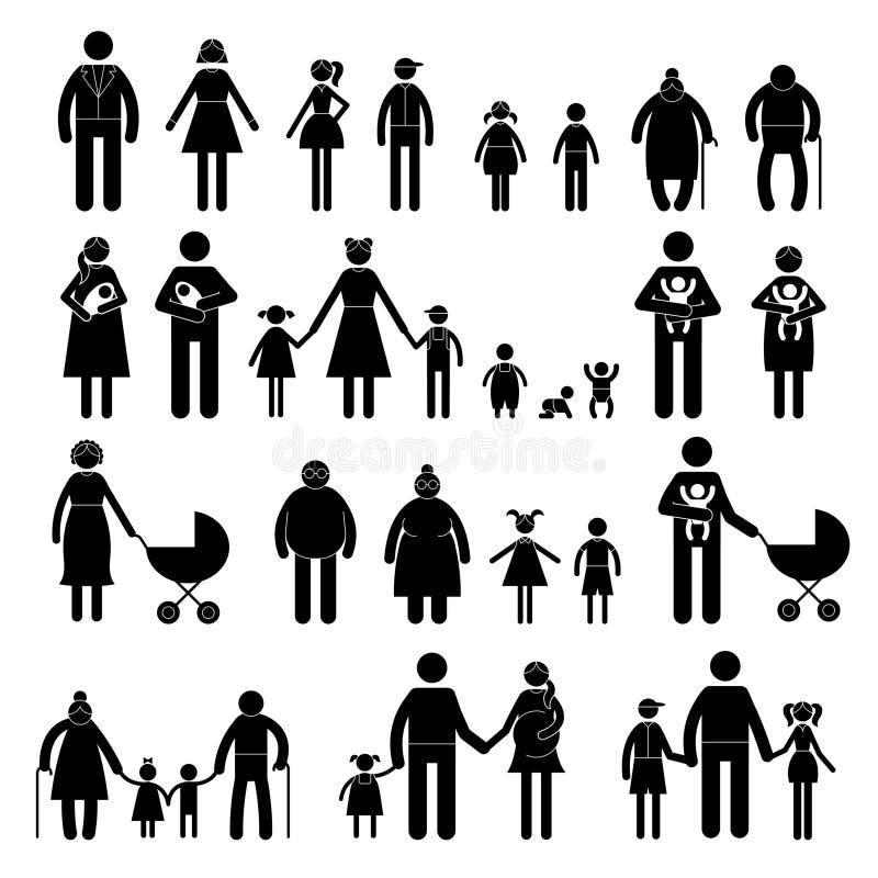Stick Family Persons. Father Mother Children Silhouettes Recent Vector ...