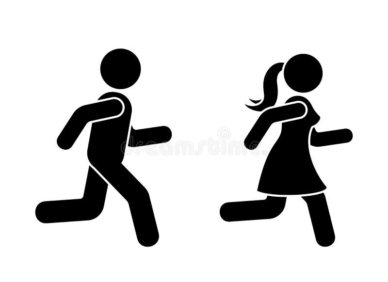 Stick-Figur Mann mit Symbol-Vektor-Piktogramm Junge und Mädchen-Konkurrenz-Zeichen Silhouette vektor abbildung