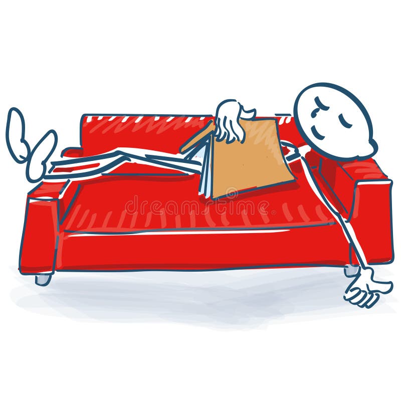 Stick Figure With A Book Sleeping On A Sofa Bed Stock Vector