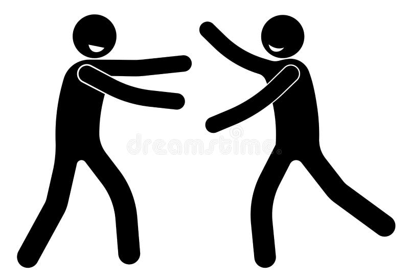 Stick figure, cheerful people are glad to meet and extended their hands to hug, old acquaintances. International Friendship Day.