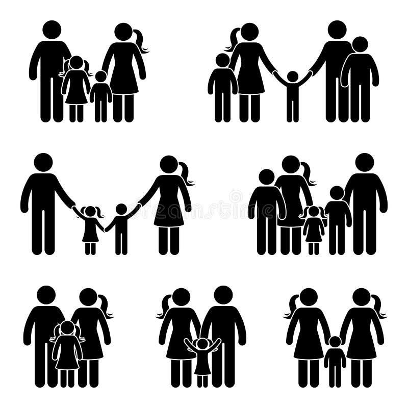 Stick figure family icon set royalty free illustration