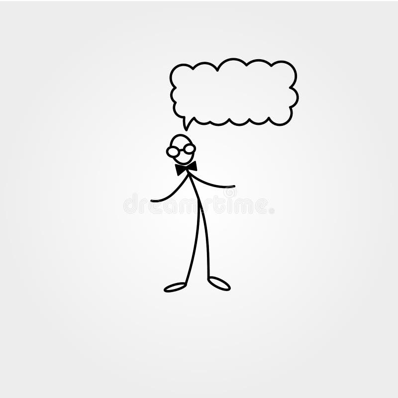 Stick Figure Man with Glasses, Vector Drawing on White Background