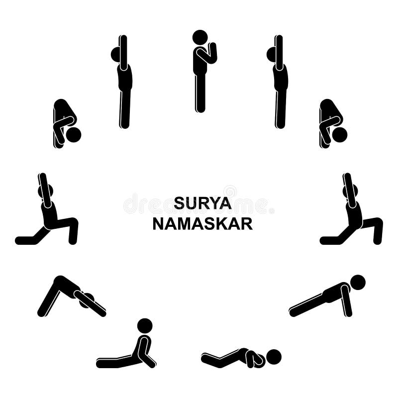 Surya namaskar A sun salutation yoga asanas sequence set vector  illustration. Young woman do morning yoga stretch exercise poses for body  health. Asan Stock Vector Image & Art - Alamy