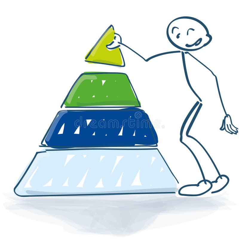 Stick figure with a pyramid of success stock illustration