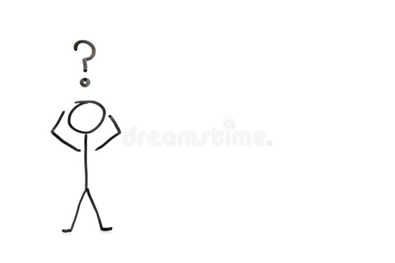 Stick figure with question mark depicting confusion over white background