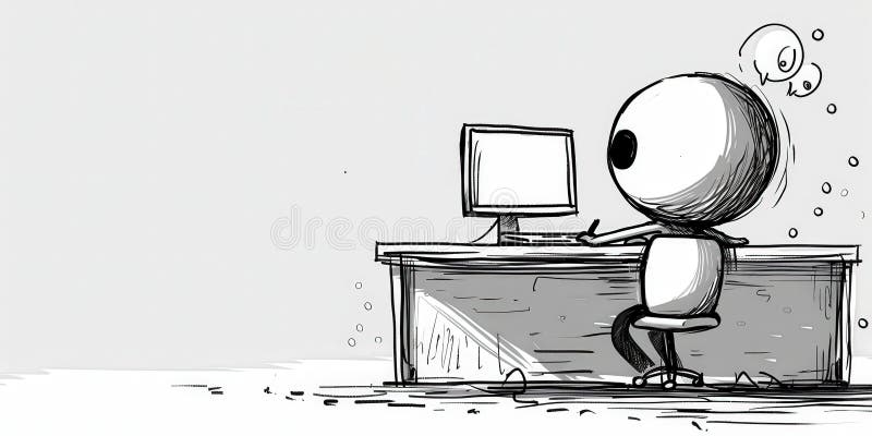 Stick Figure Working on Computer vector illustration