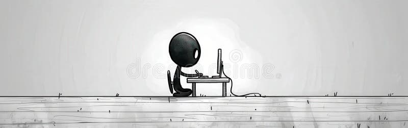 Stick Figure Working On Computer royalty free illustration