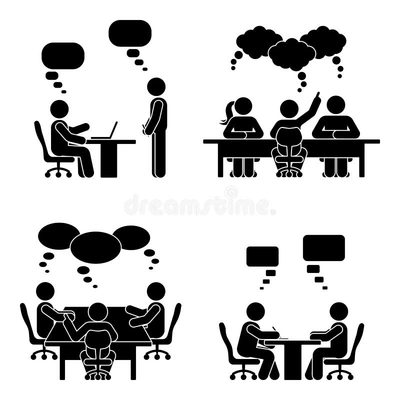 Silhouette Group Of People With Meeting Table Stock Illustration ...