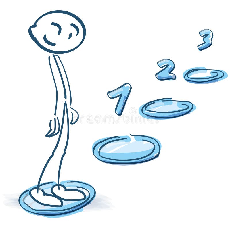 Stick figure and three steps to success stock illustration