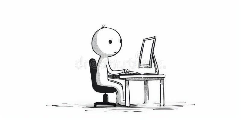 Stick Figure Using a Computer royalty free illustration