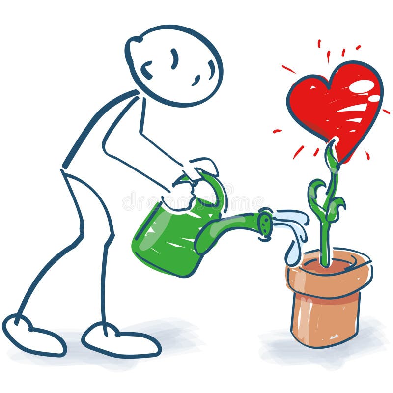 Stick figure waters a heart in a flowerpot royalty free illustration Stick figure waters a heart in a flowerpot royalty free illustration