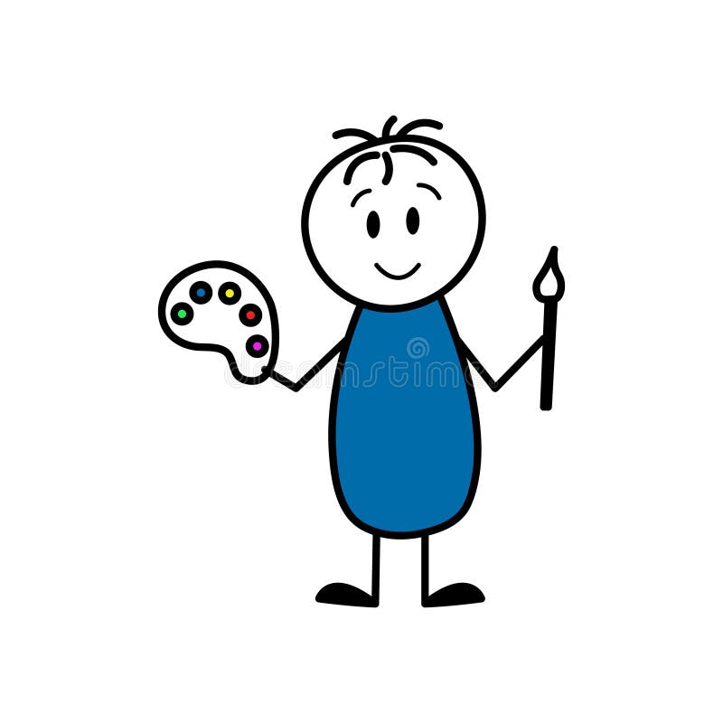 Artist Stick Figure Vector Illustration. Bujo Painting Stickman with