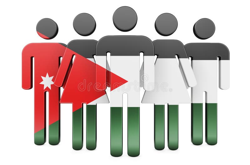 Stick Figures with Jordanian Social Community and Citizens of Jordan, 3D Rendering Stock Illustration - of flag, networking: 225316179