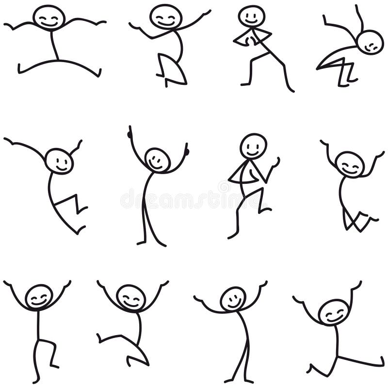 Stick man stick figure happy jumping celebrating vector illustration