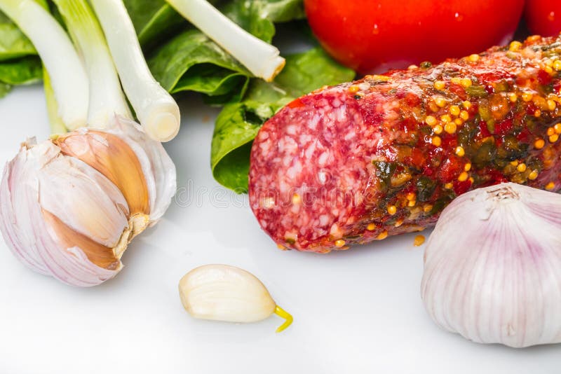 Stick Salami with Vegetables Stock Photo Image of meat, prosciutto