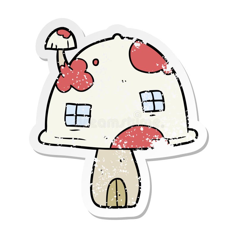  Sticker Angustiado De Una Casa De Hongos De Dibujos Animados Ilustración del Vector