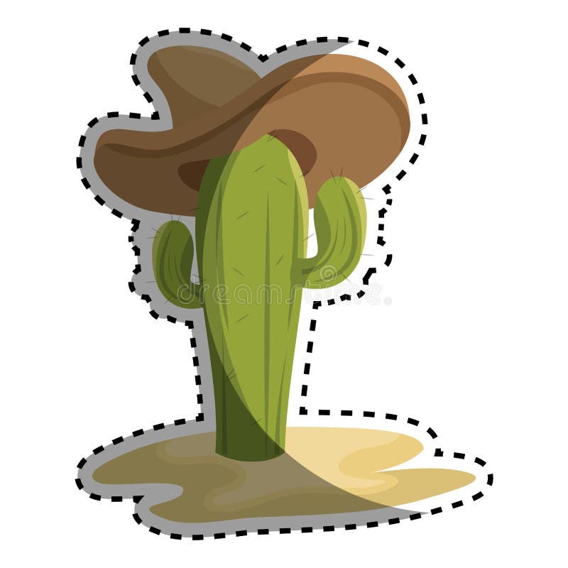 Sticker animated sketch cactus with mexican hat in desert royalty free illustration Sticker animated sketch cactus with mexican hat in desert royalty free illustration