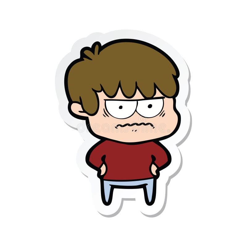 sticker of a annoyed cartoon boy