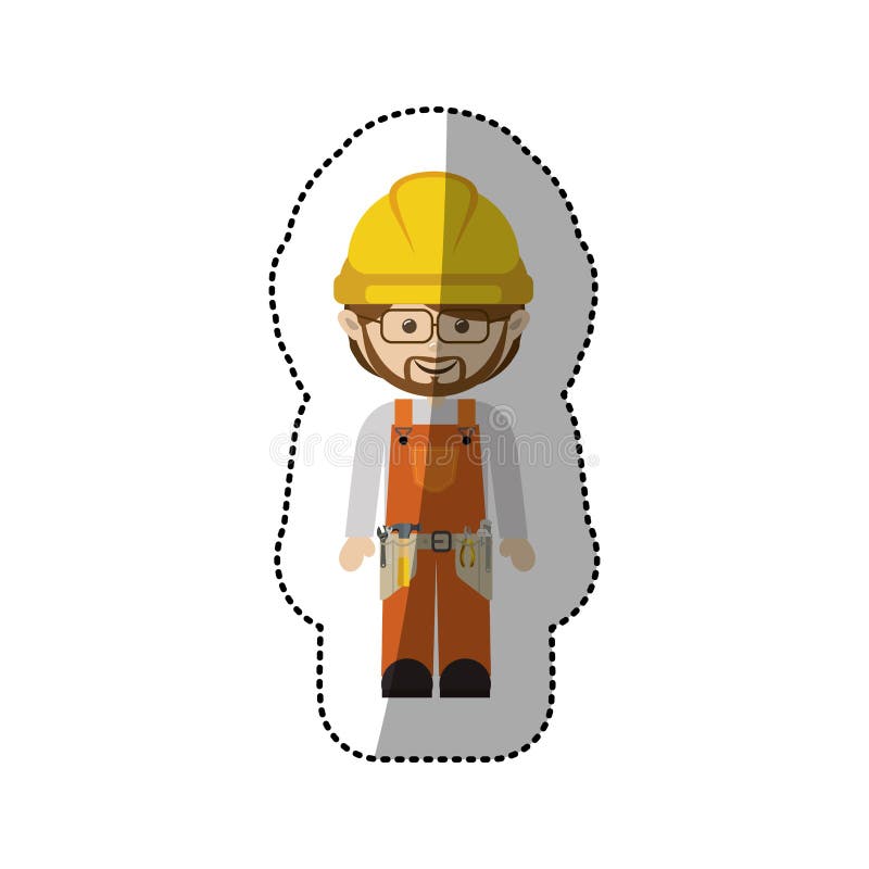 Sticker avatar worker with toolkit and glasses