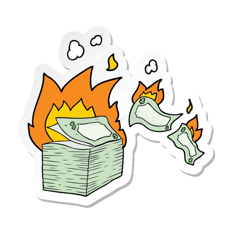 sticker of a burning money cartoon