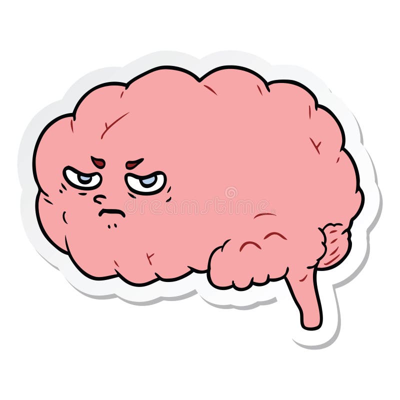 sticker of a cartoon angry brain