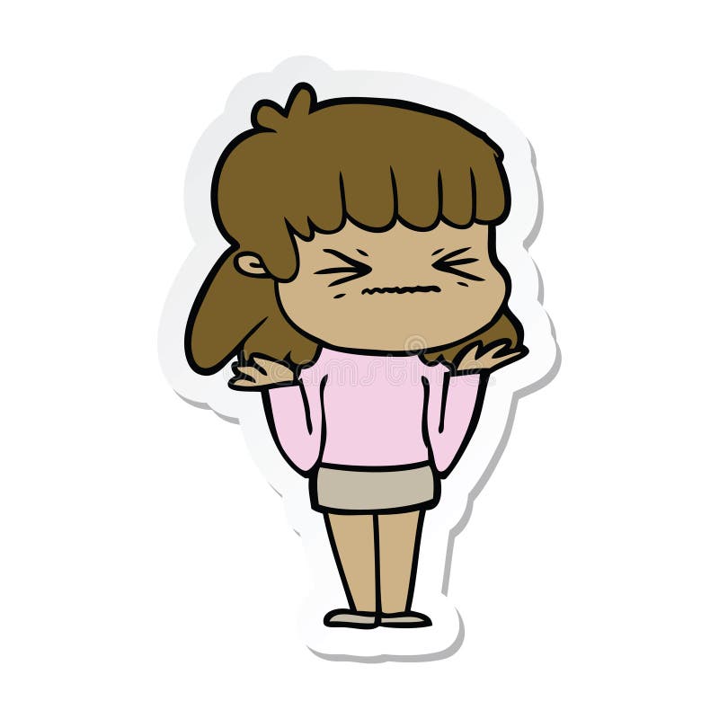 sticker of a cartoon angry girl