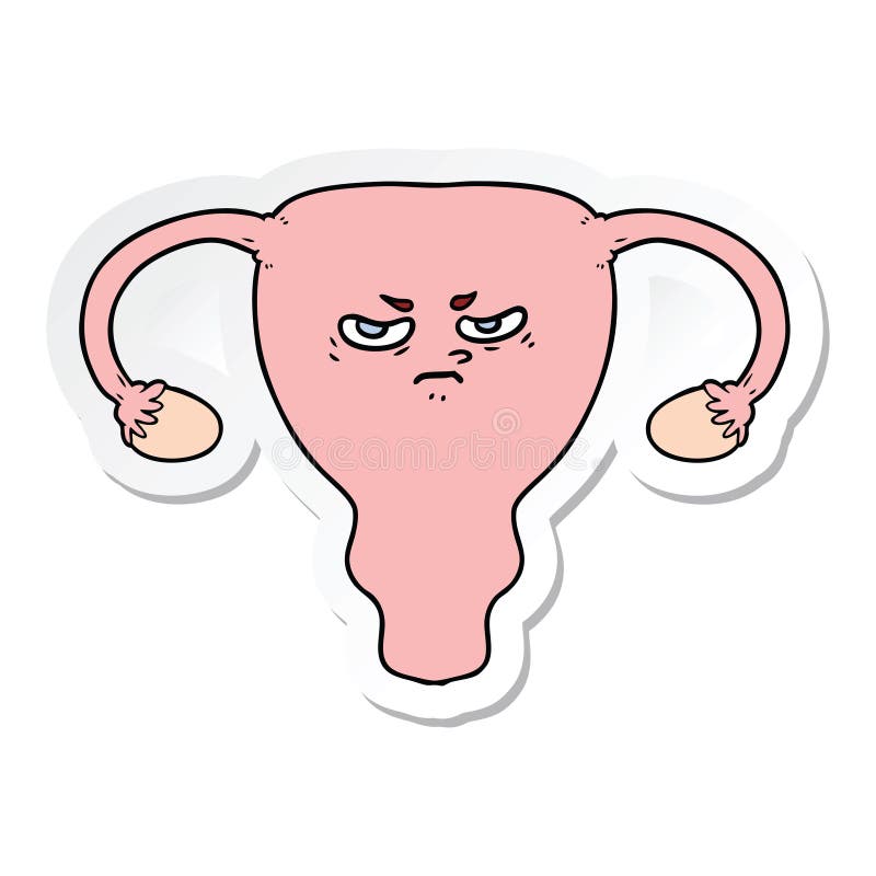 sticker of a cartoon angry uterus